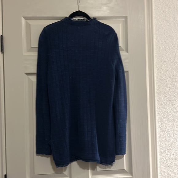 CAbi Duchess Longline Cardigan Sweater Blue Multicolor Flecks Frayed Edge Medium - Picture 7 of 7